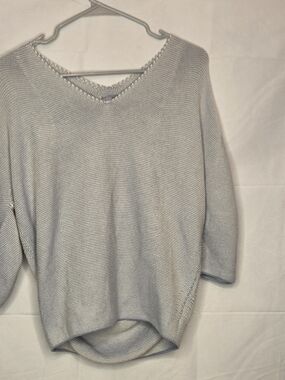 UNIQLO 3D Knit Cotton Cocoon V-Neck 3/4 Sleeve Sweater Ice Blue